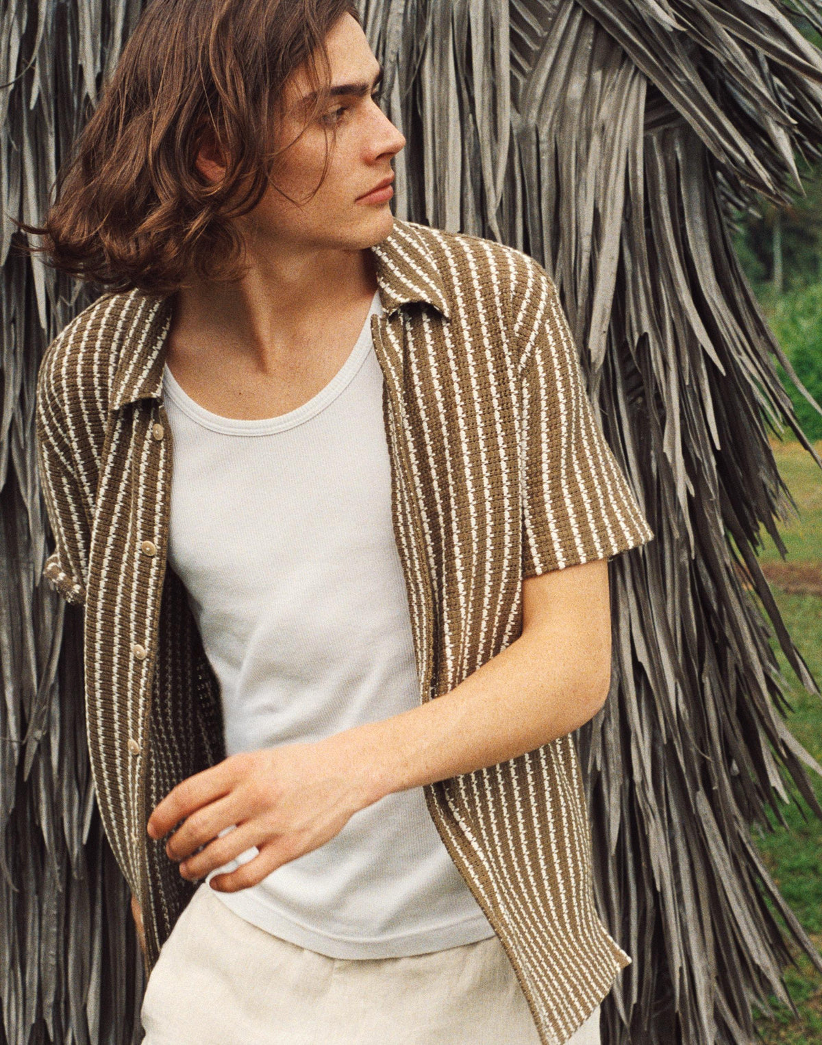Madewell Textured-Knit Short-Sleeve Shirt Olive