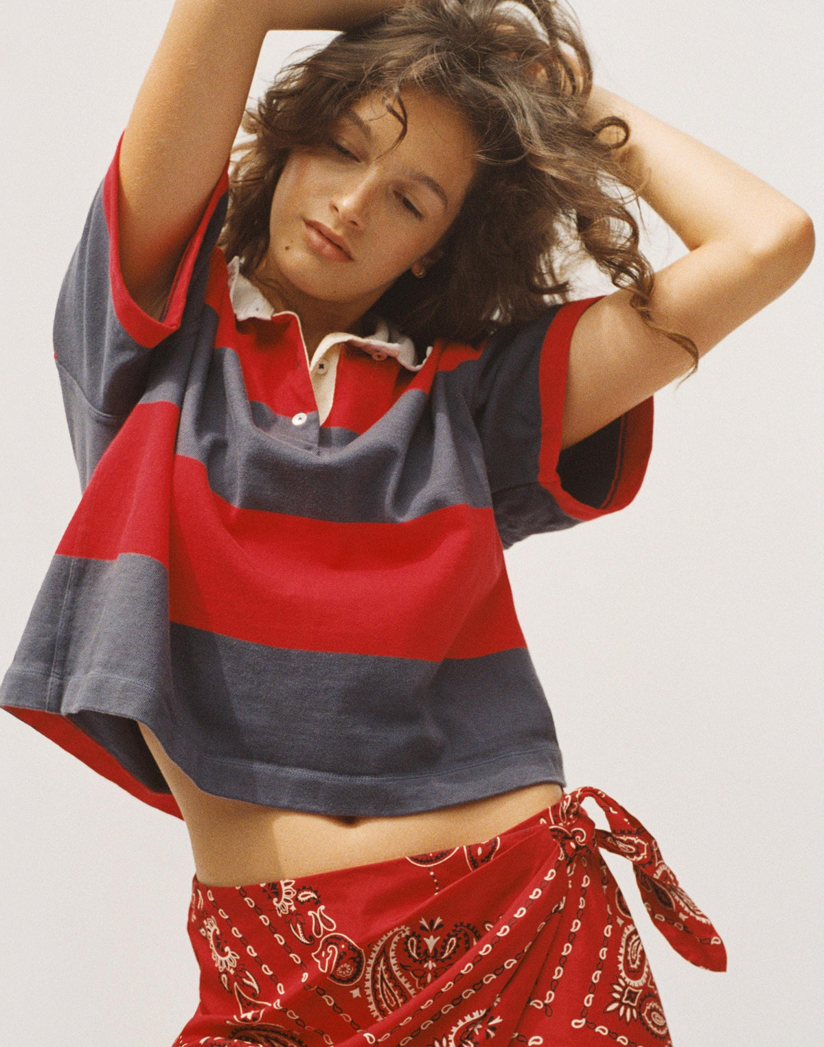 Madewell Boxy Rugby Polo Varsity Red And Navy Stripe