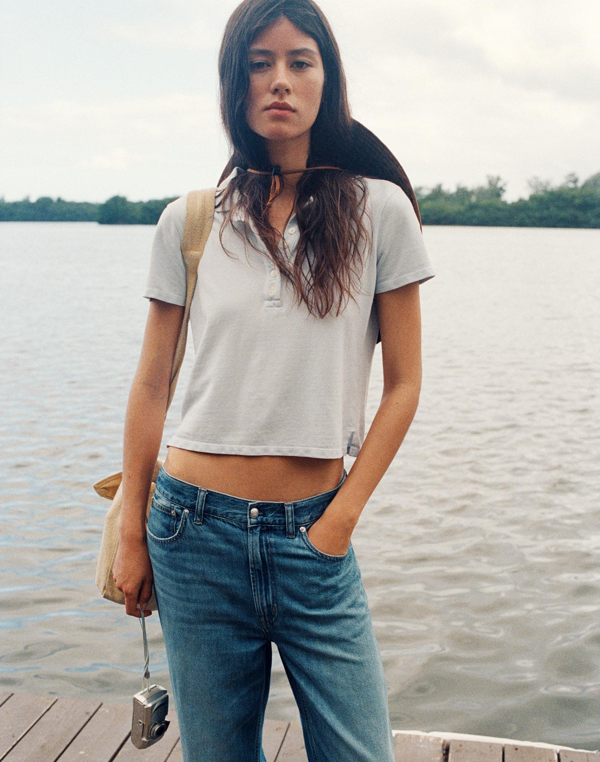 Madewell Shrunken Polo in Cotton Pique Sky Blue