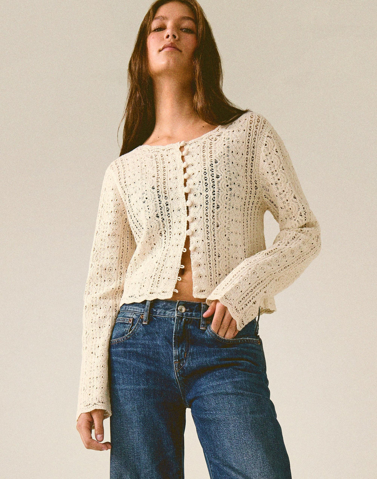 Madewell Open-Knit Lace Cardigan Vintage Ivory
