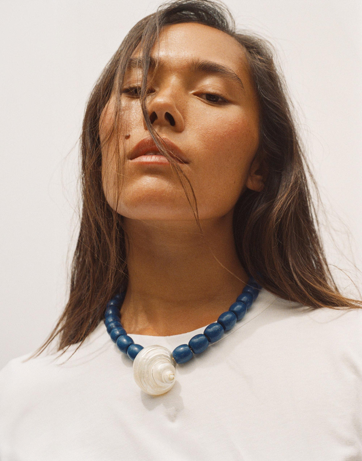 Madewell Shell Oversized Beaded Choker Necklace Lapis