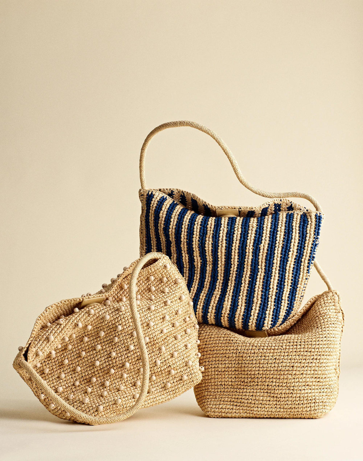 Madewell The Signature Woven Shoulder Bag in Raffia Retro Blue Stripe Multi