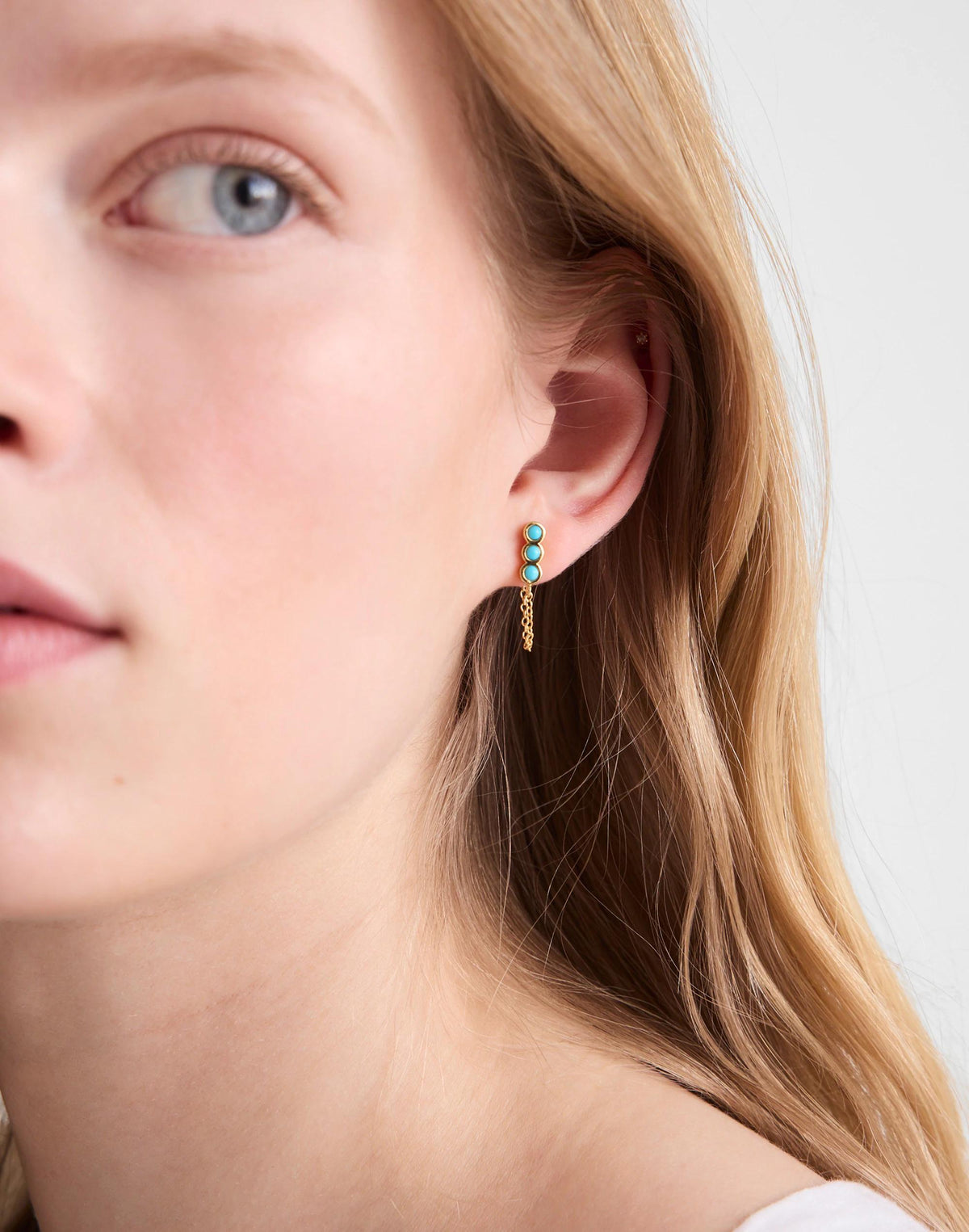 Madewell Demi-Fine Bezel Set Turquoise Chain Stud Earrings Turquoise Multi