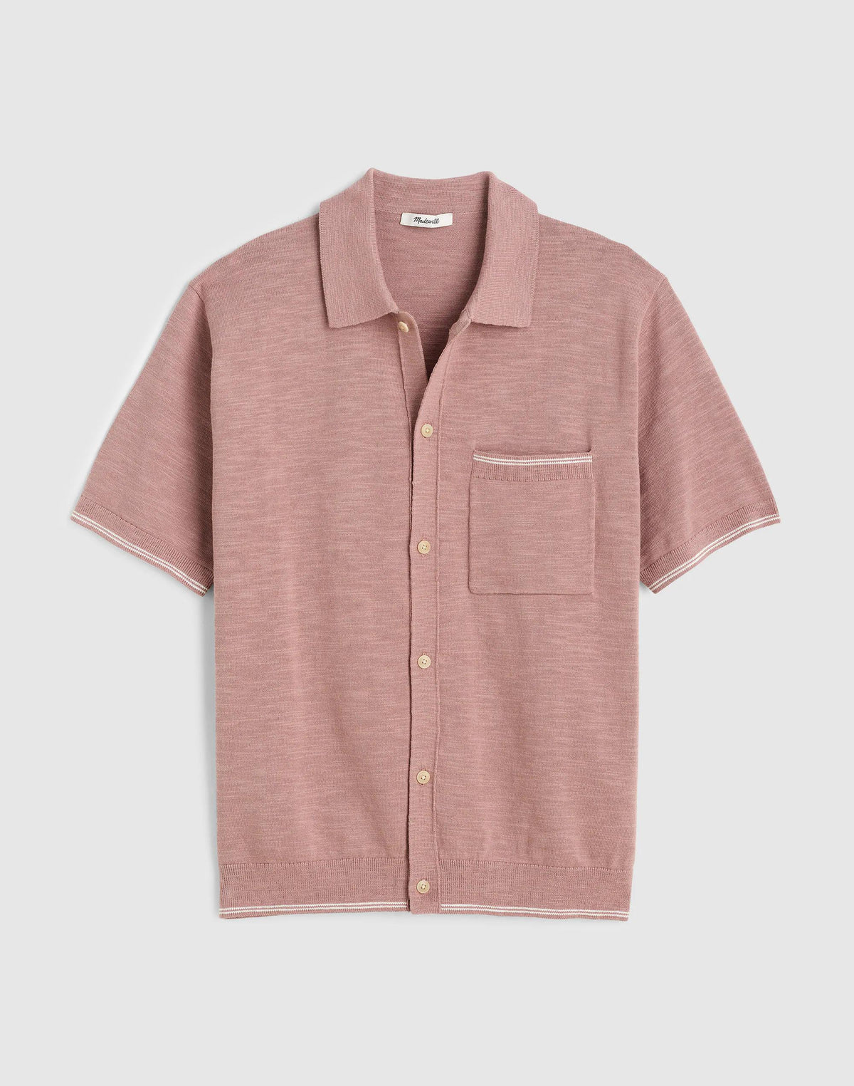 Madewell Tipped Knit Button-Up Shirt in Slub Knit Cotton Pale Thistle