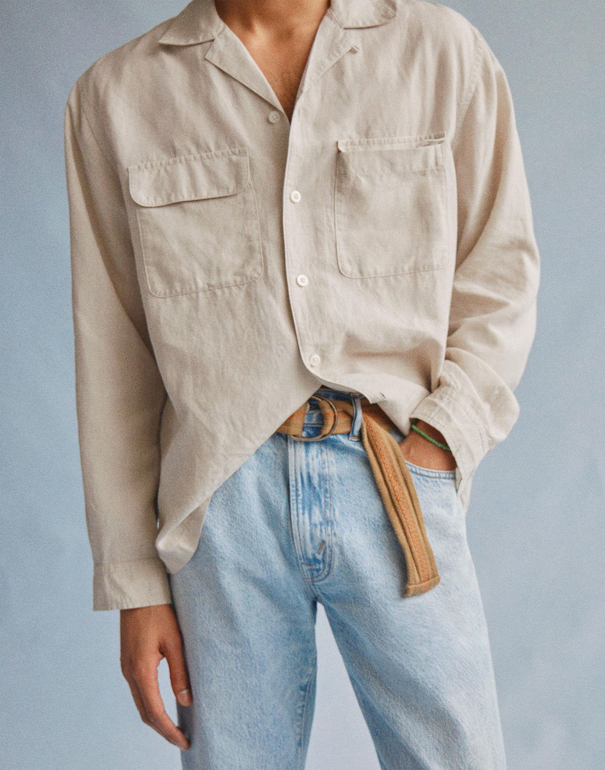 Madewell The Long-Sleeve Camp Shirt in Archive Linen Blend Form Grey