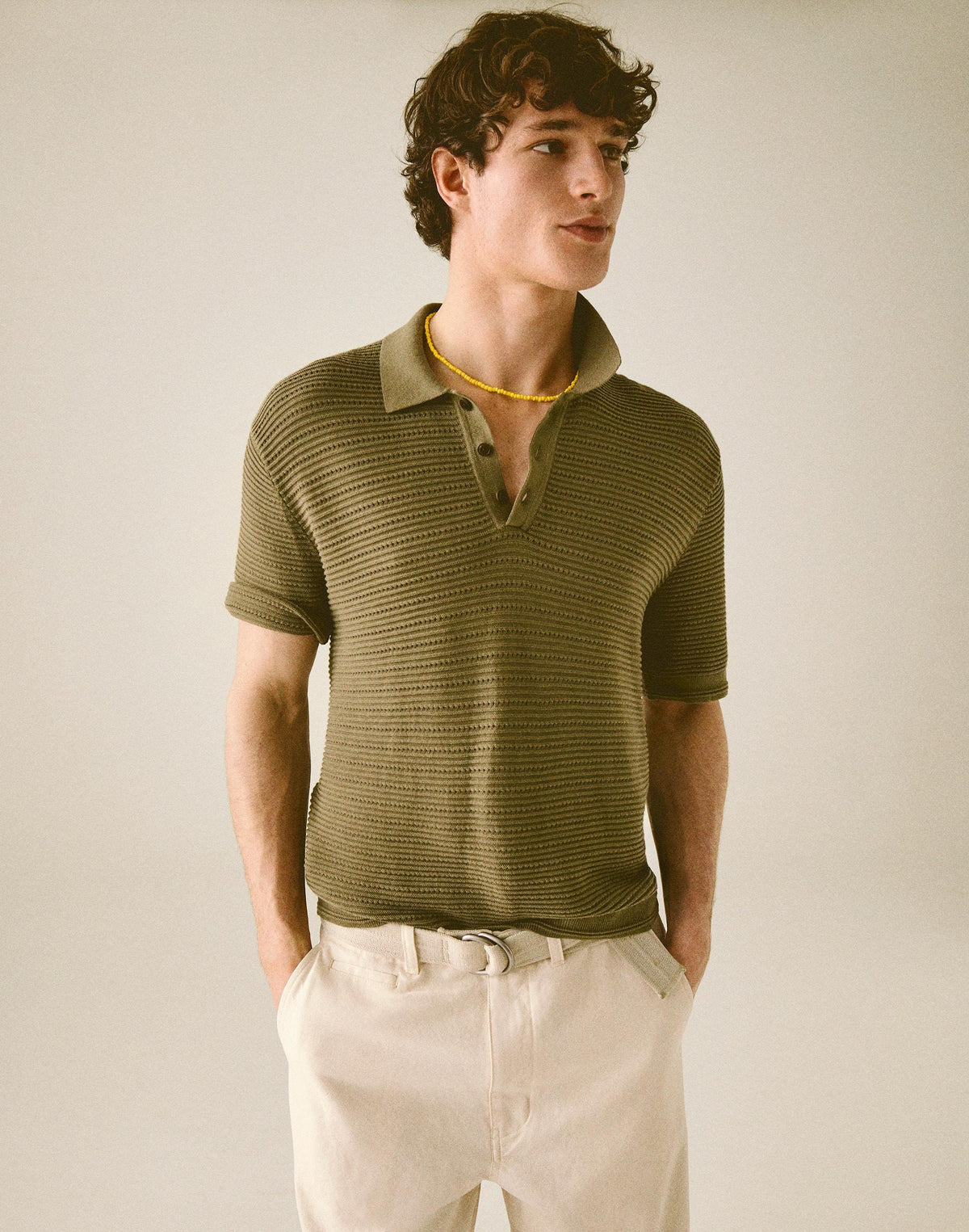Madewell Textured Open-Stitch Polo Olive Stone