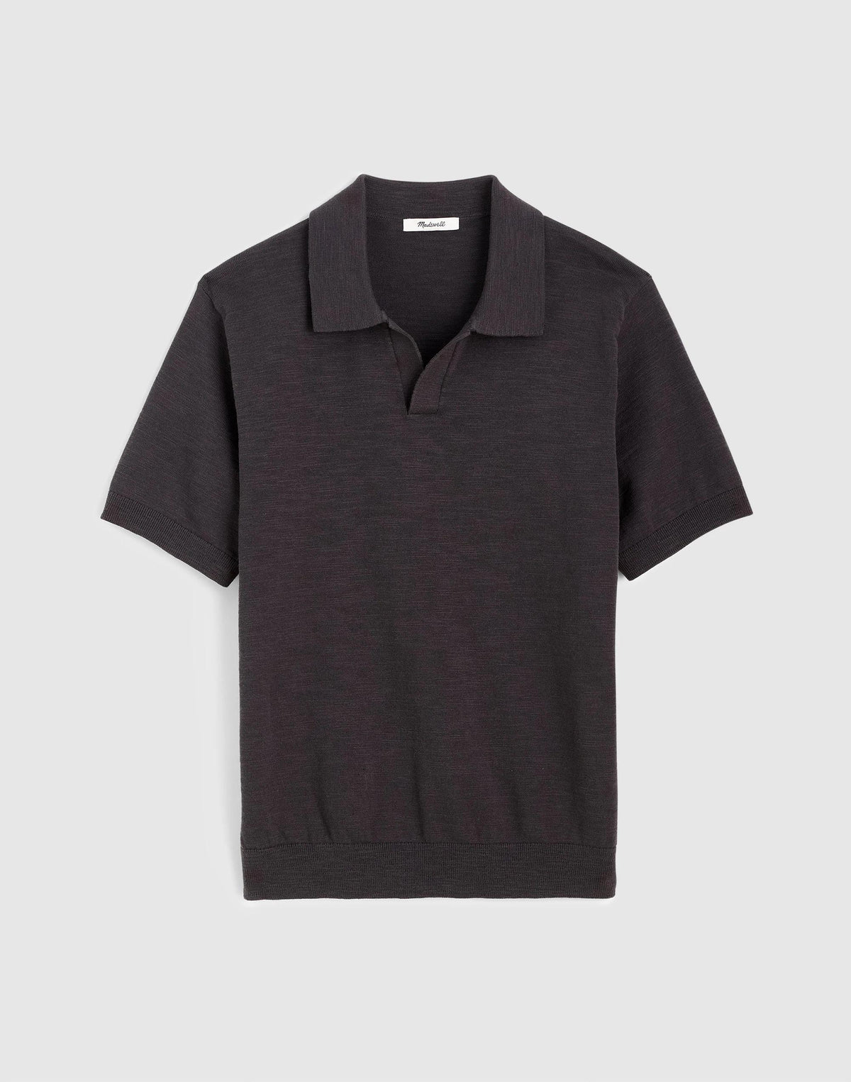 Madewell Johnny-Collar Sweater Polo in Slub Knit Cotton Coal