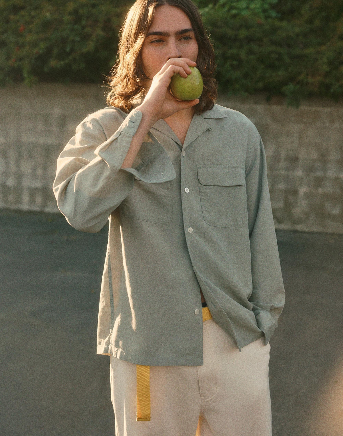 Madewell The Long-Sleeve Camp Shirt in Archive Linen Blend Frosted Cement