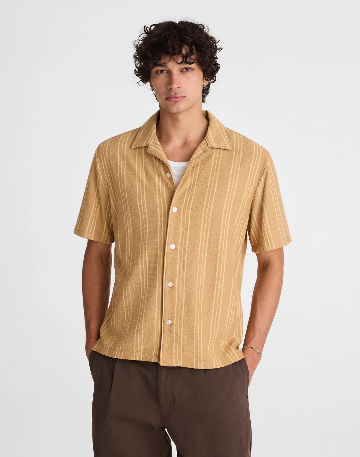 Madewell The Camp Shirt in Seaport Terry Golden Khaki