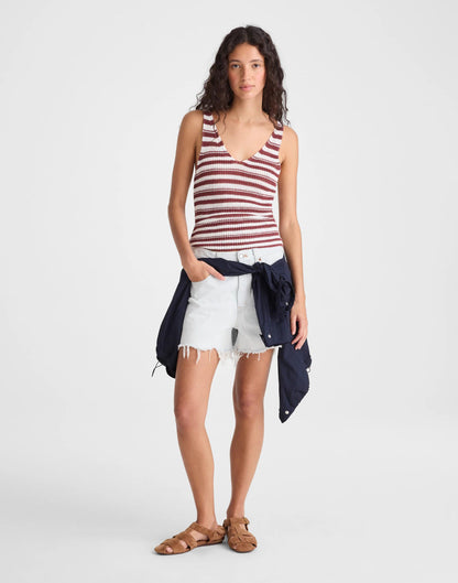 Madewell V-Neck Tank in 100% Linen Ivory And Dusty Merlot