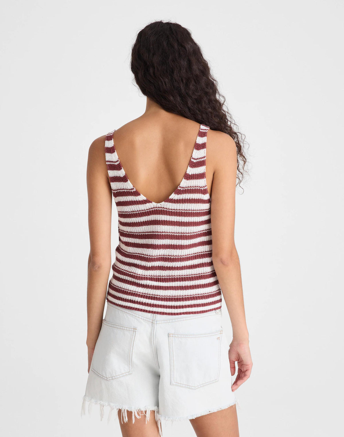 Madewell V-Neck Tank in 100% Linen Ivory And Dusty Merlot