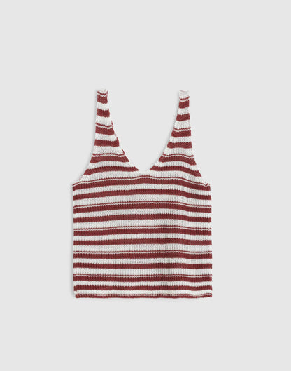 Madewell V-Neck Tank in 100% Linen Ivory And Dusty Merlot