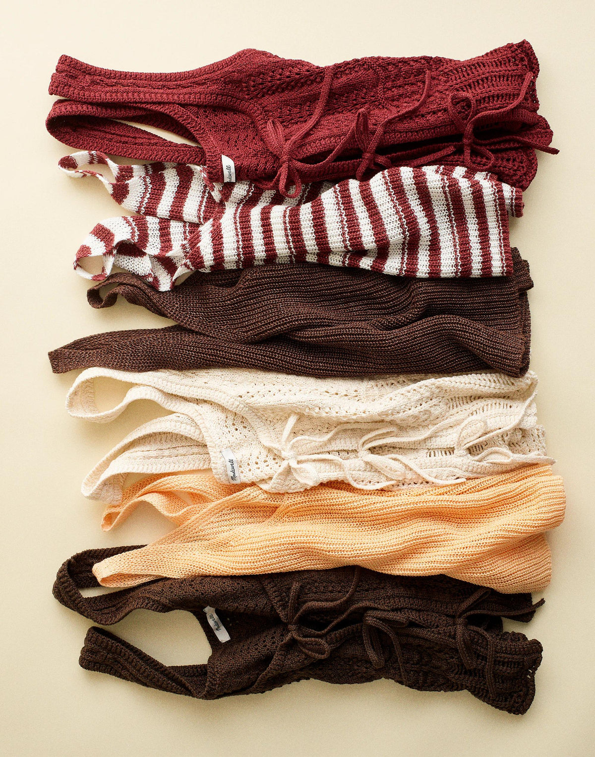 Madewell V-Neck Tank in 100% Linen Ivory And Dusty Merlot