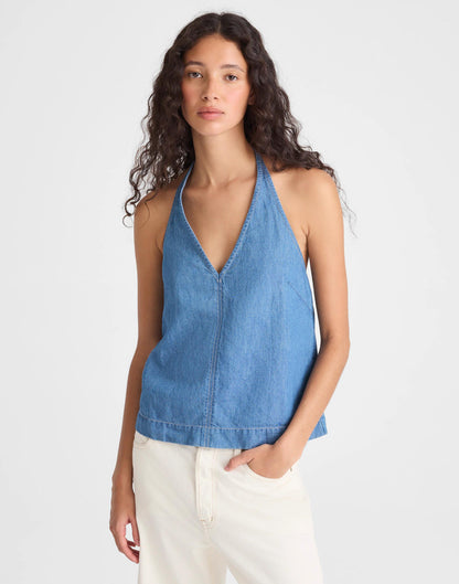 Madewell Denim Halter Shell Top Seaside Wash