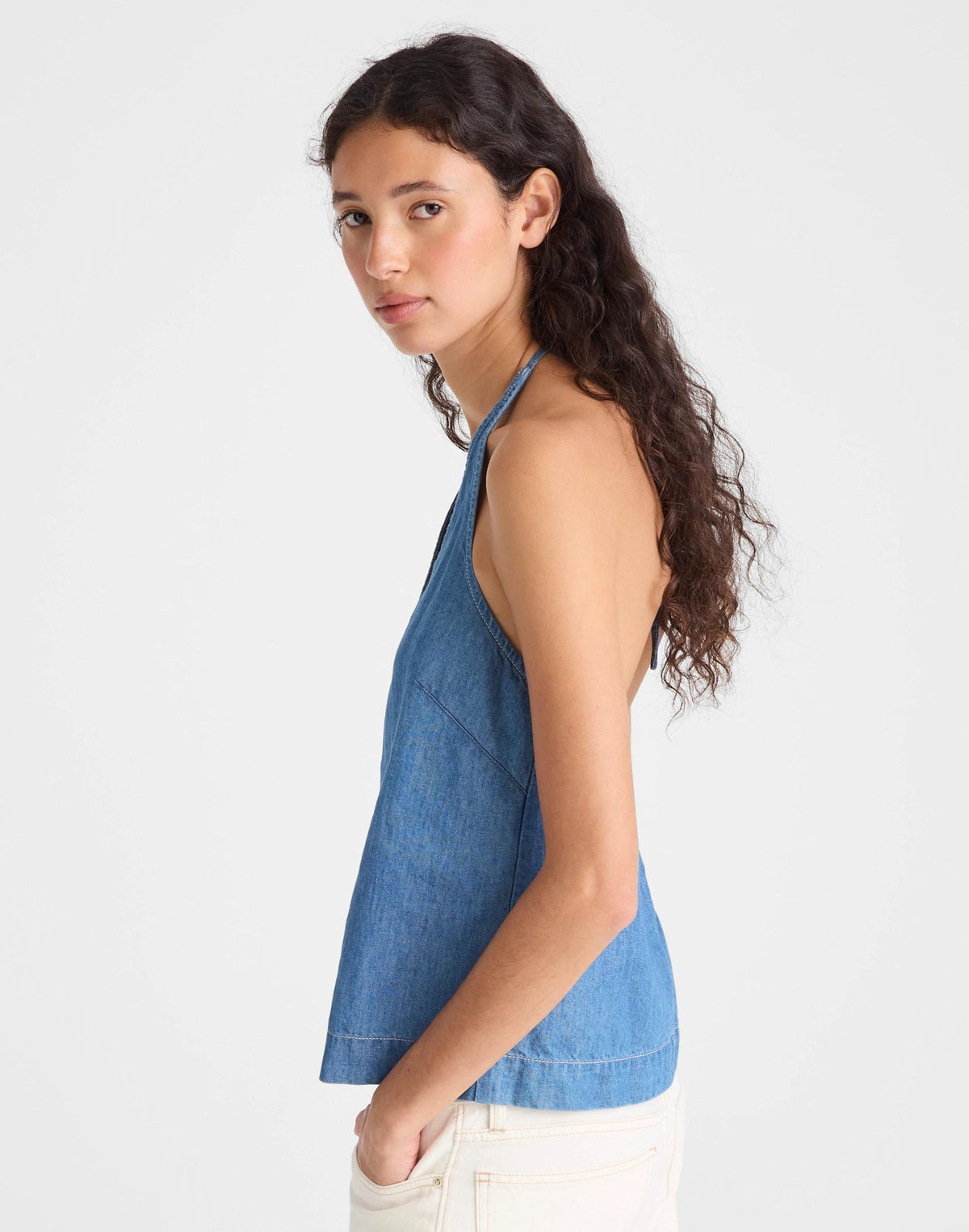 Madewell Denim Halter Shell Top Seaside Wash
