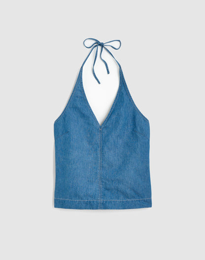 Madewell Denim Halter Shell Top Seaside Wash