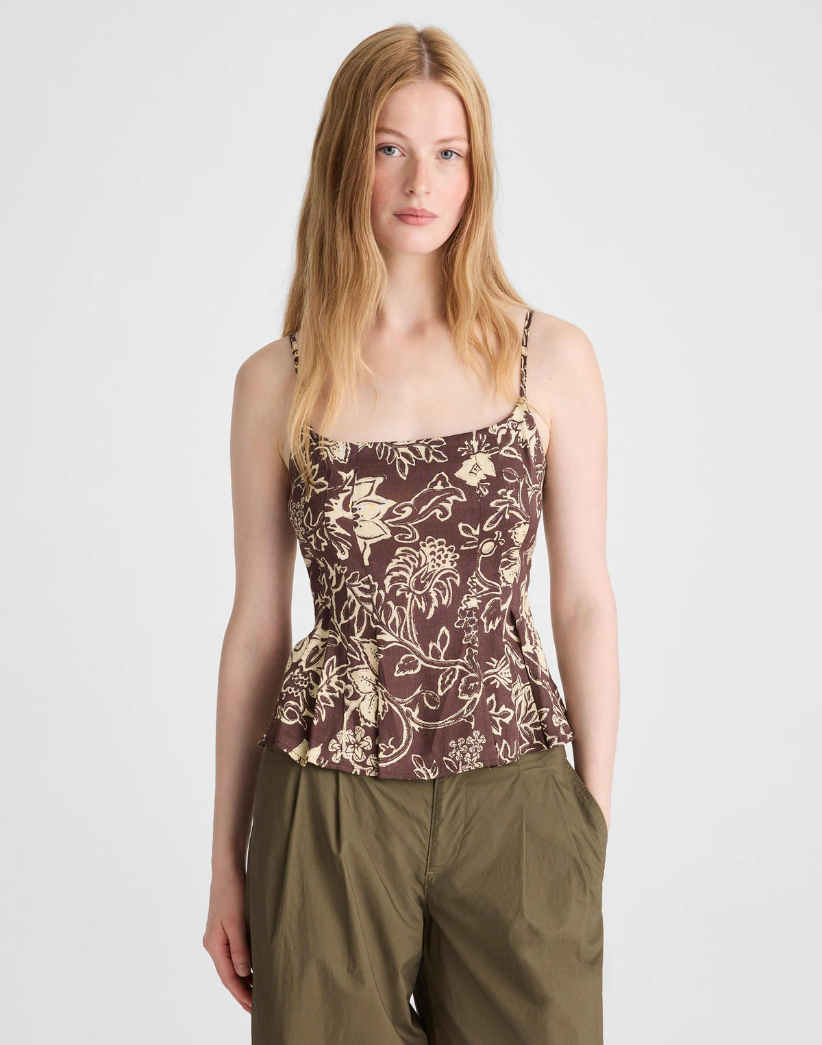 Madewell Darted Peplum Cami Top Dark Brown