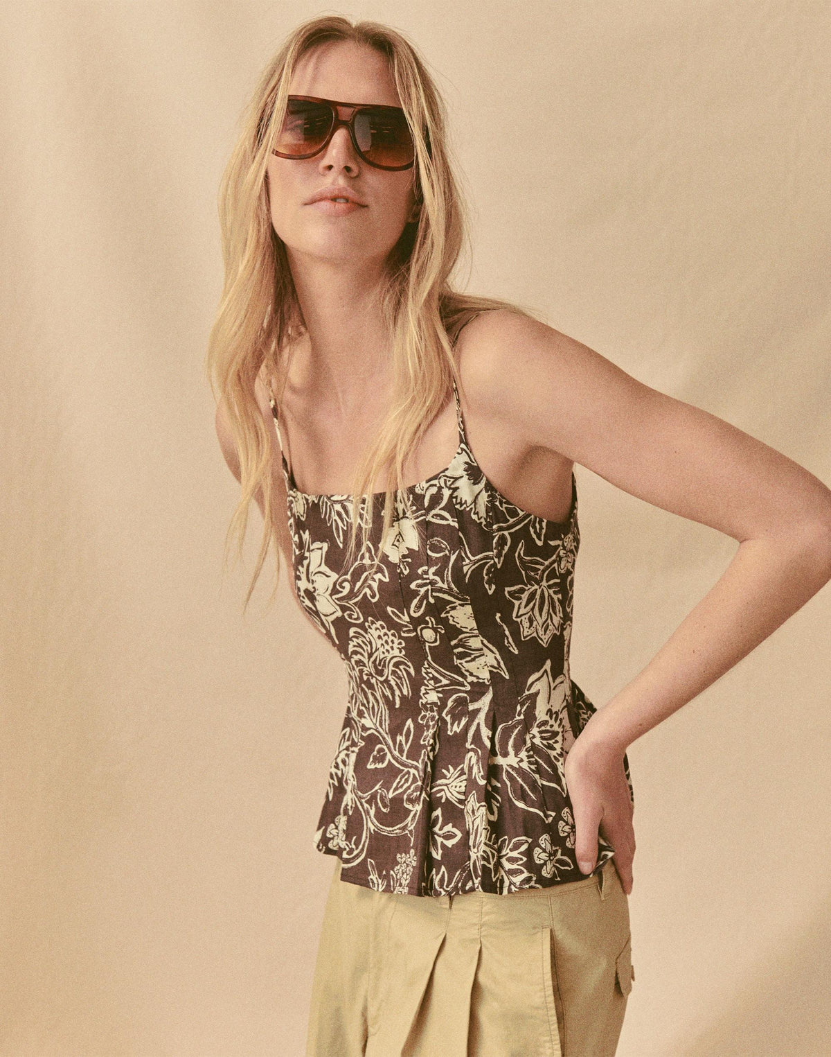 Madewell Darted Peplum Cami Top Dark Brown