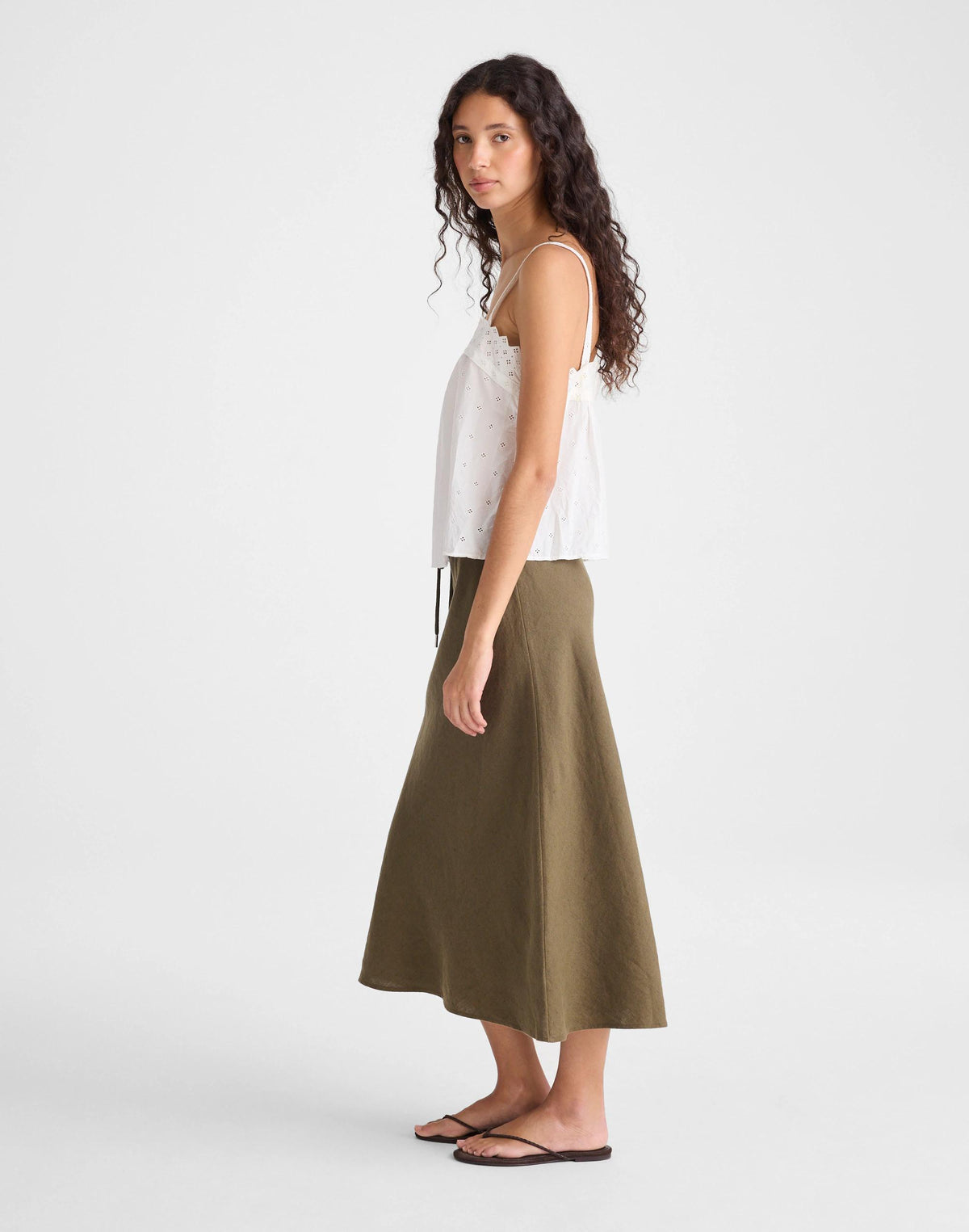 Madewell Drawstring Slip Skirt in 100% Linen Faded Ivy