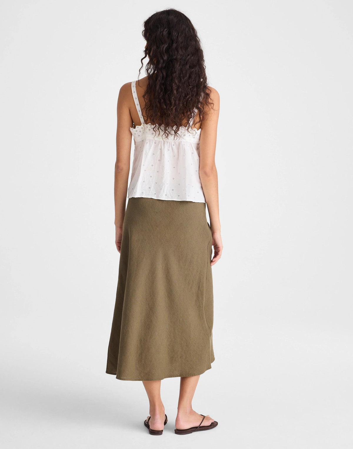 Madewell Drawstring Slip Skirt in 100% Linen Faded Ivy