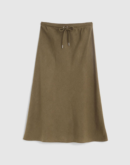 Madewell Drawstring Slip Skirt in 100% Linen Faded Ivy