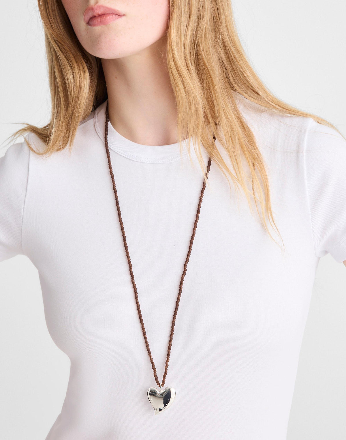 Madewell Beaded Pendant Necklace Warm Silver