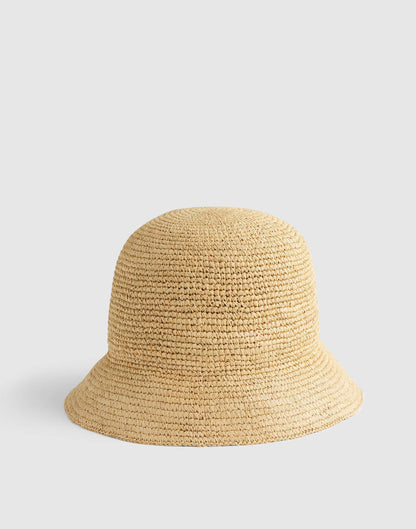 Madewell Hand-Crocheted Seamless Bucket Hat in Raffia Golden Khaki