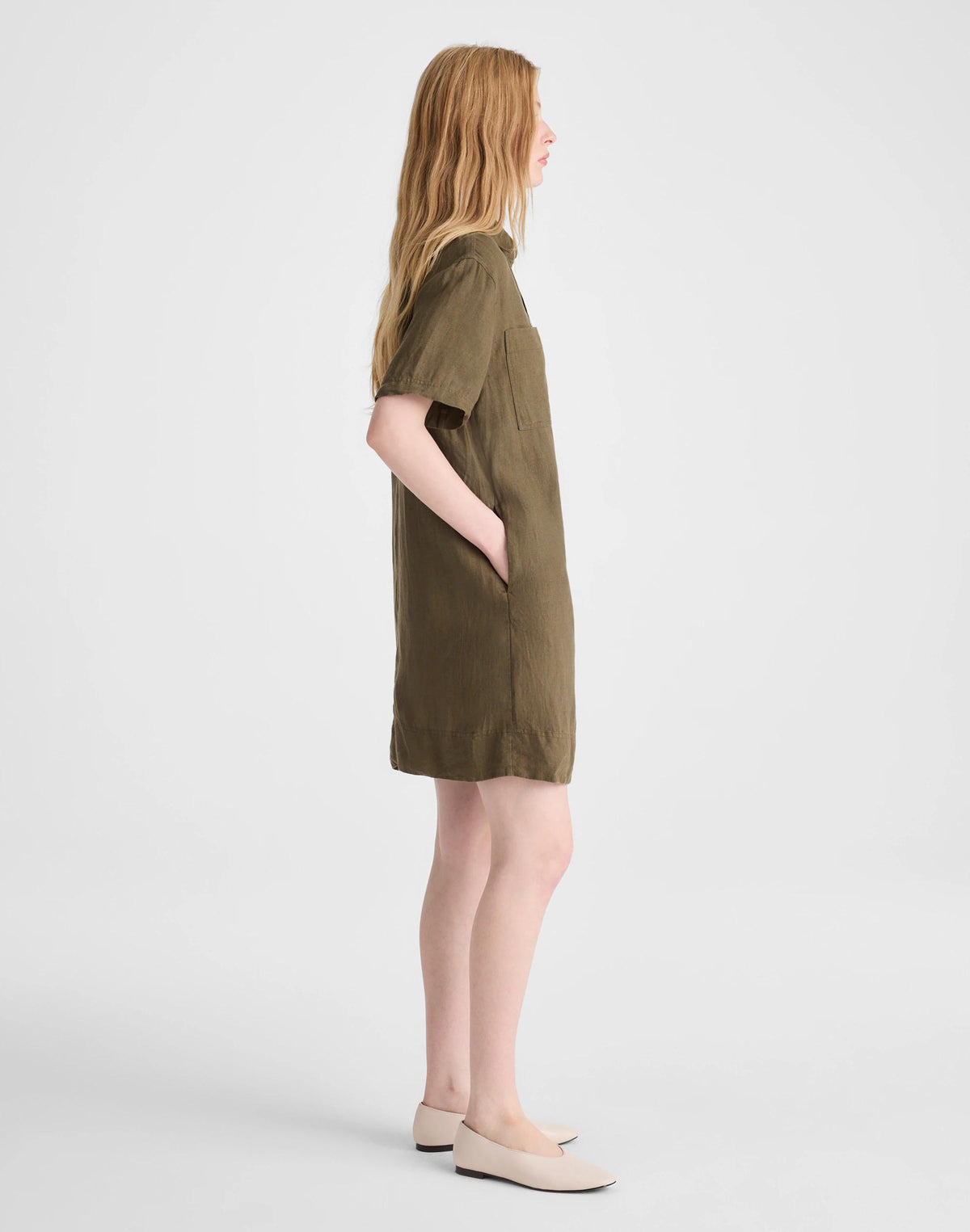 Madewell Relaxed Mini Shirtdress in 100% Linen Faded Ivy