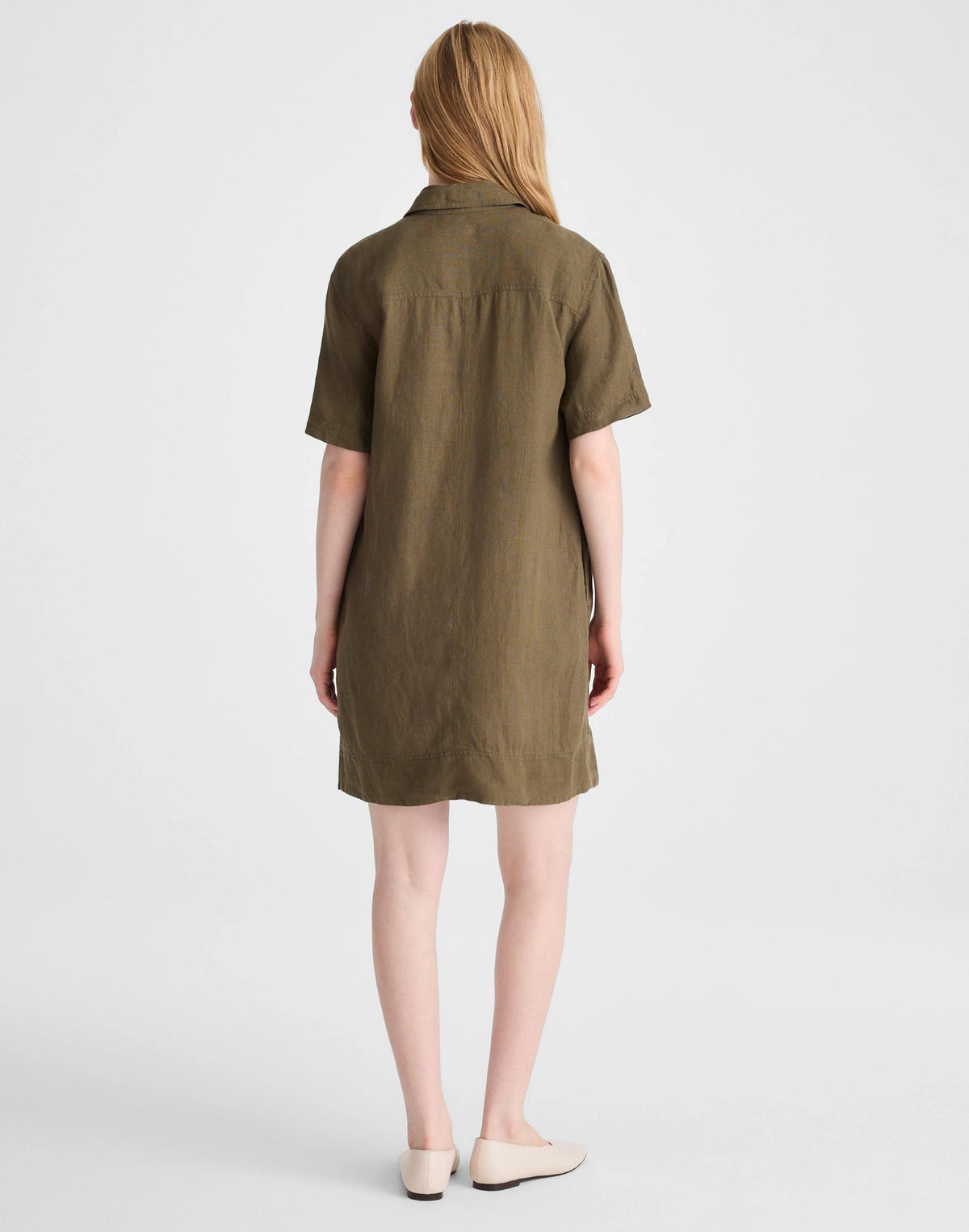 Madewell Relaxed Mini Shirtdress in 100% Linen Faded Ivy