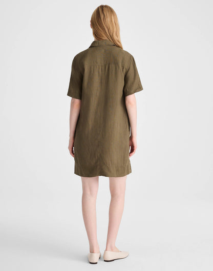 Madewell Relaxed Mini Shirtdress in 100% Linen Faded Ivy