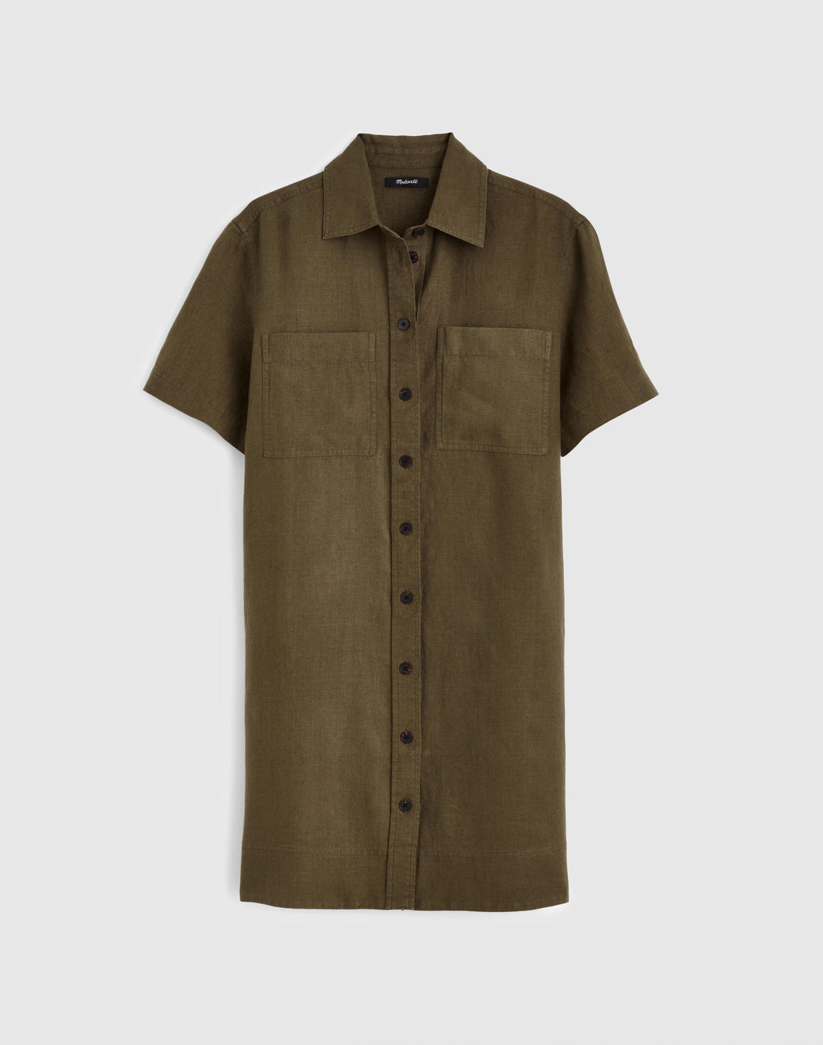 Madewell Relaxed Mini Shirtdress in 100% Linen Faded Ivy