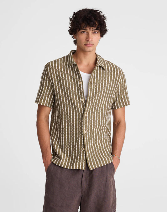 Madewell Textured-Knit Short-Sleeve Shirt Olive