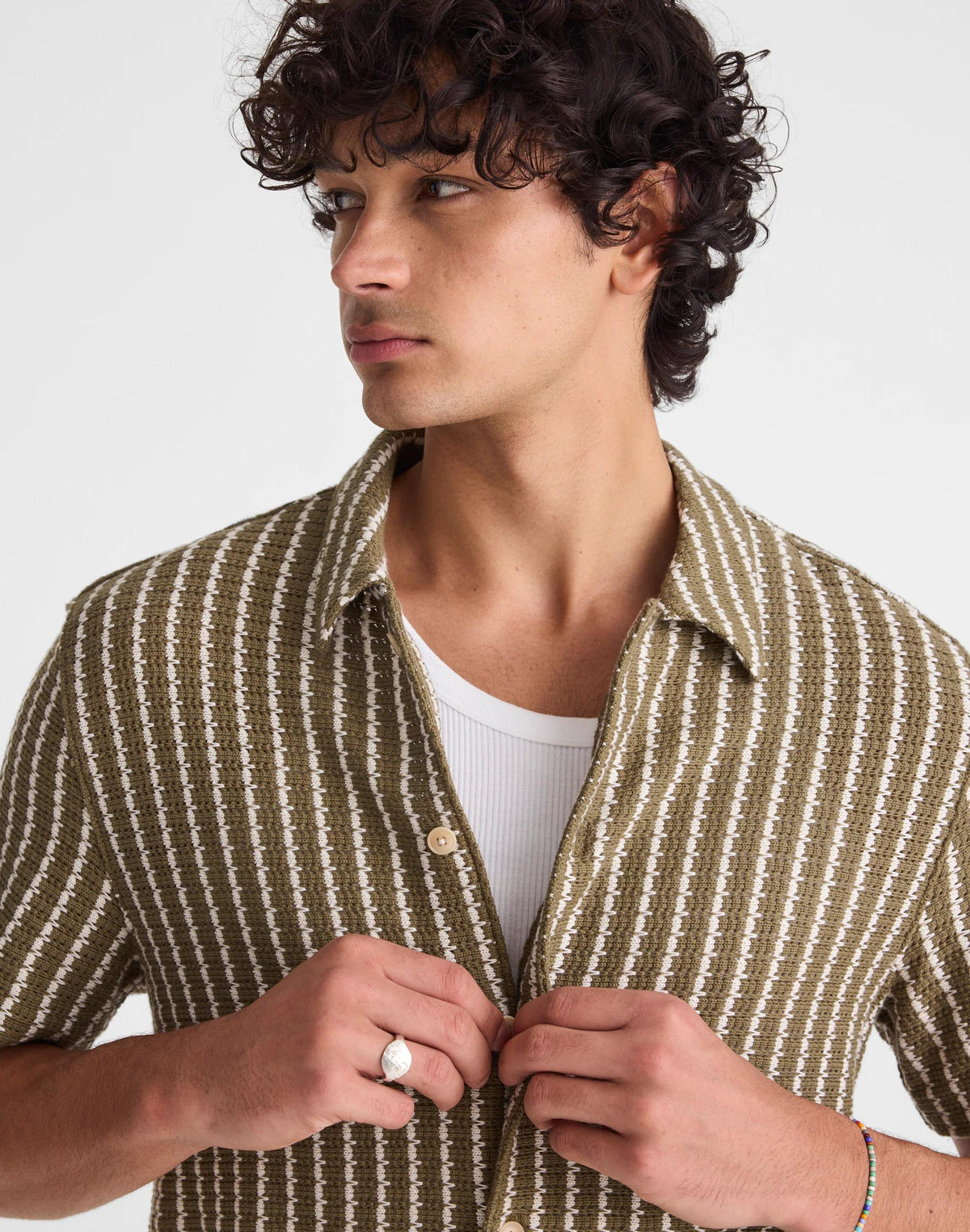Madewell Textured-Knit Short-Sleeve Shirt Olive