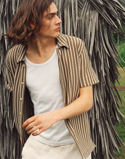 Madewell Textured-Knit Short-Sleeve Shirt Olive