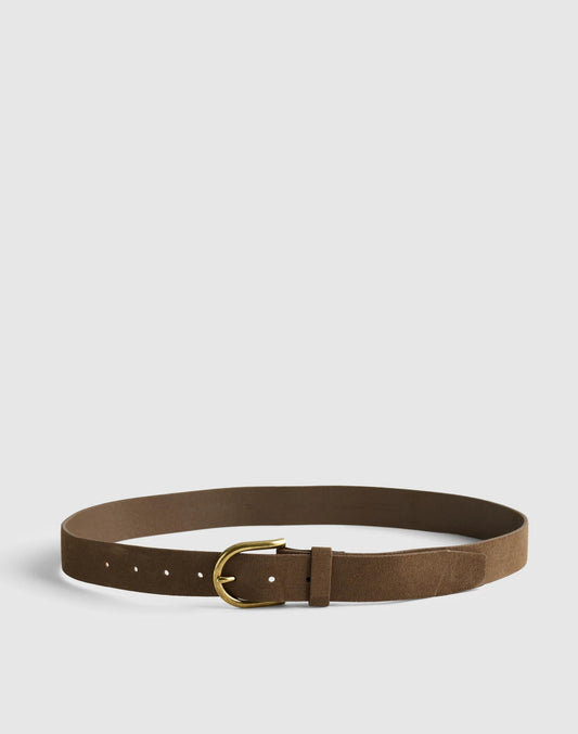 Madewell Brass-Buckle Belt in Suede Earth Tone