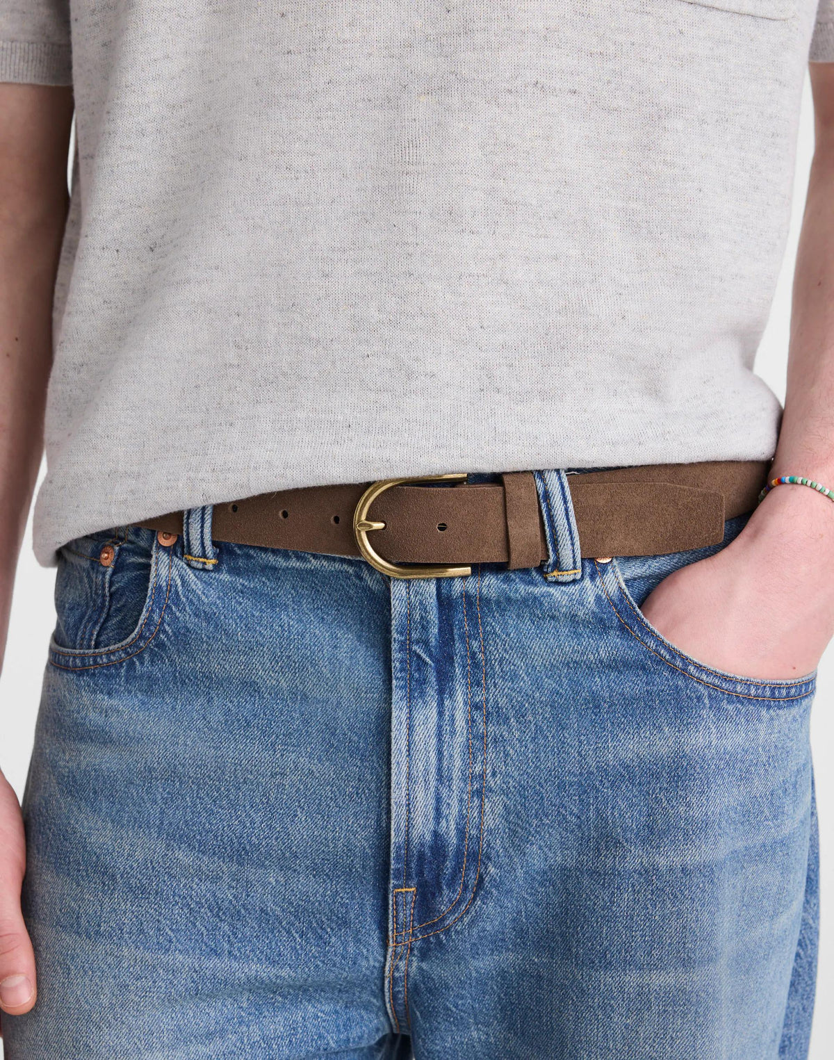Madewell Brass-Buckle Belt in Suede Earth Tone
