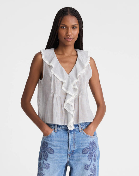Madewell The Blaire Sleeveless Top Blue White Micro Stripe