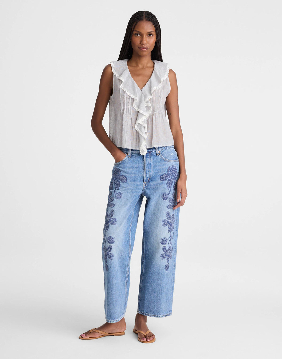 Madewell The Blaire Sleeveless Top Blue White Micro Stripe