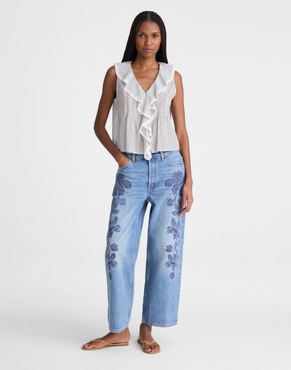 Madewell The Blaire Sleeveless Top Blue White Micro Stripe