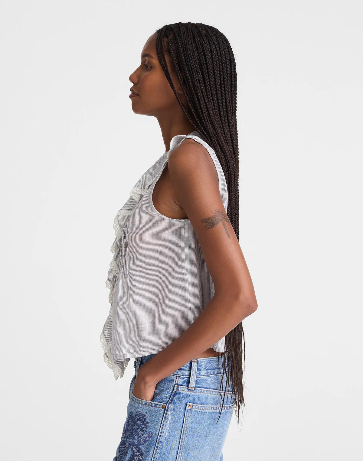 Madewell The Blaire Sleeveless Top Blue White Micro Stripe