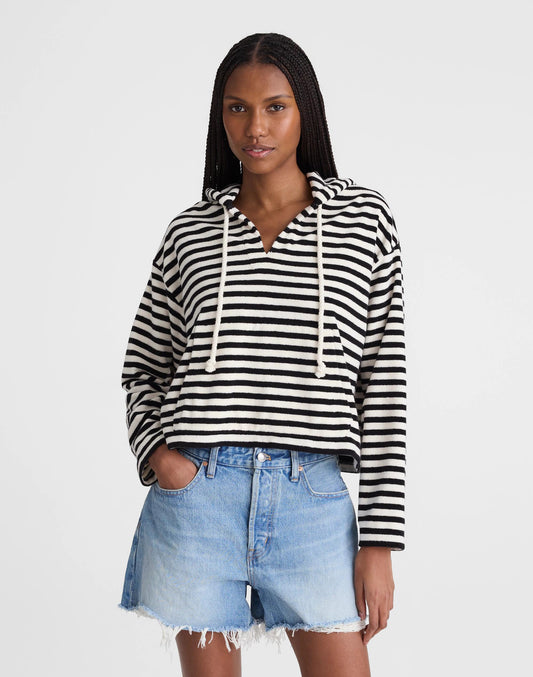 Madewell Drawstring Hoodie in Terry Black Ivory