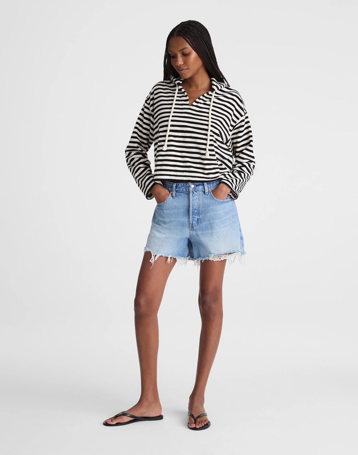 Madewell Drawstring Hoodie in Terry Black Ivory