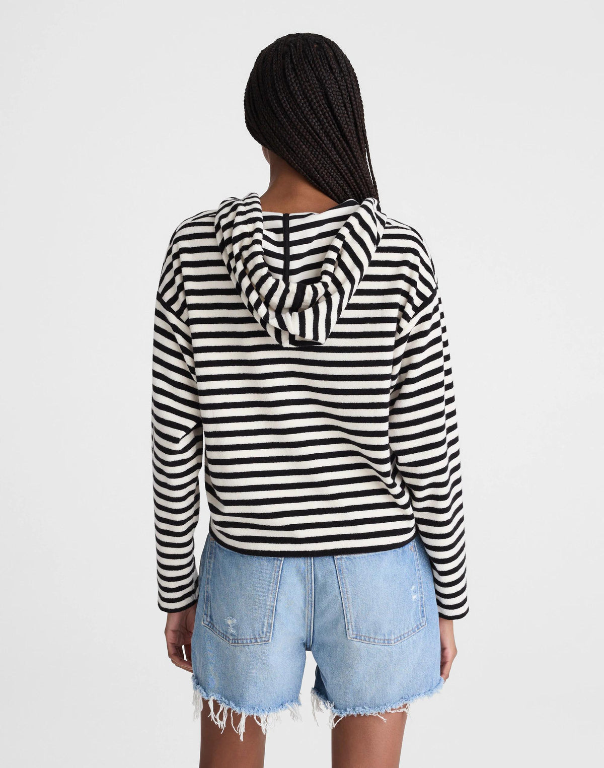 Madewell Drawstring Hoodie in Terry Black Ivory