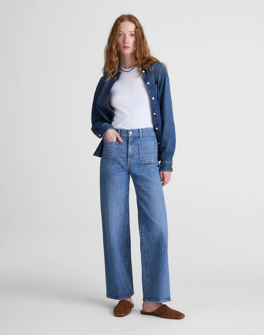 Madewell The Emmett Wide-Leg Full Length Jean: Patch Pocket Edition Driftwater Wash