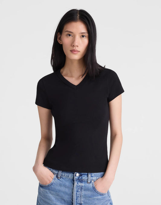 Madewell The '90s V-Neck Baby Tee in Compact Cotton Jet Black