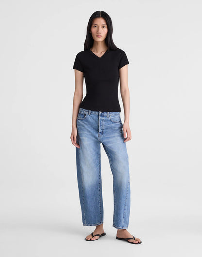 Madewell The '90s V-Neck Baby Tee in Compact Cotton Jet Black