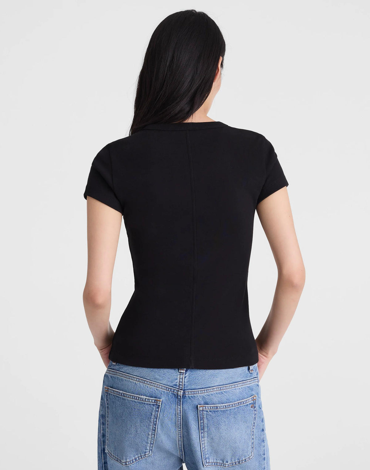 Madewell The '90s V-Neck Baby Tee in Compact Cotton Jet Black