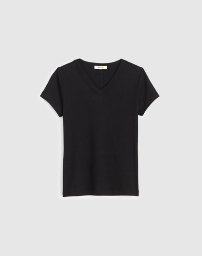 Madewell The '90s V-Neck Baby Tee in Compact Cotton Jet Black