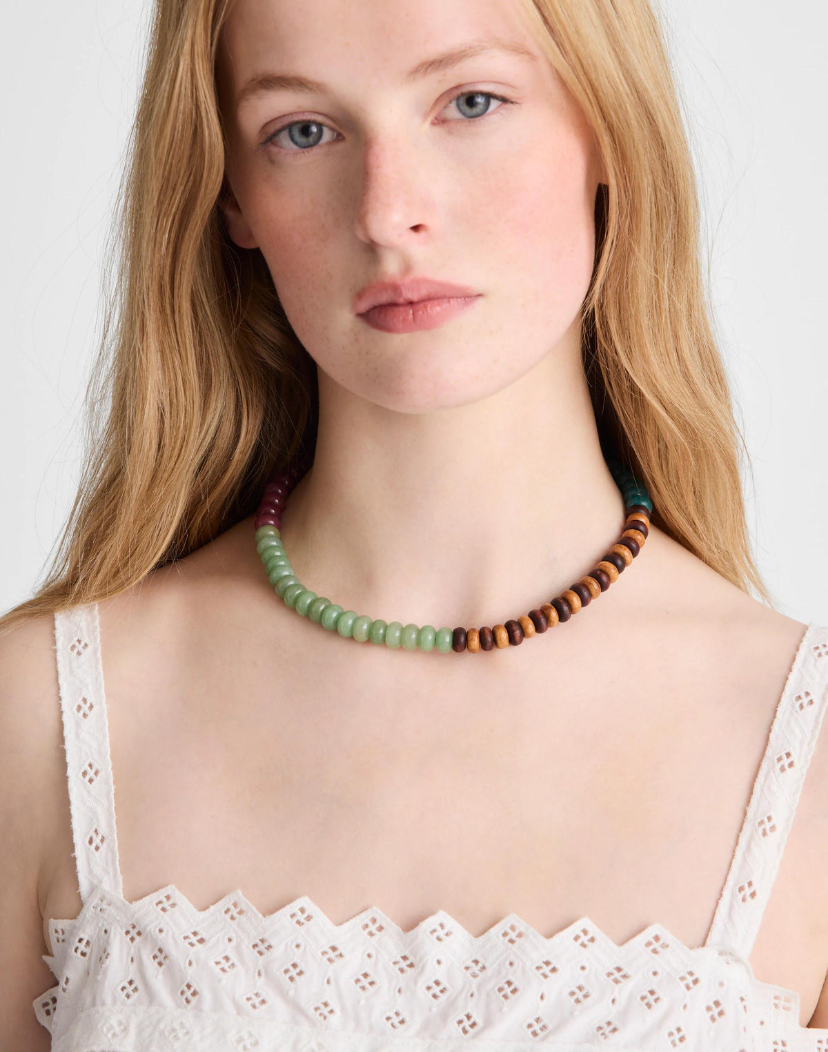 Madewell Semiprecious Wood Beaded Choker Necklace Antique Gold