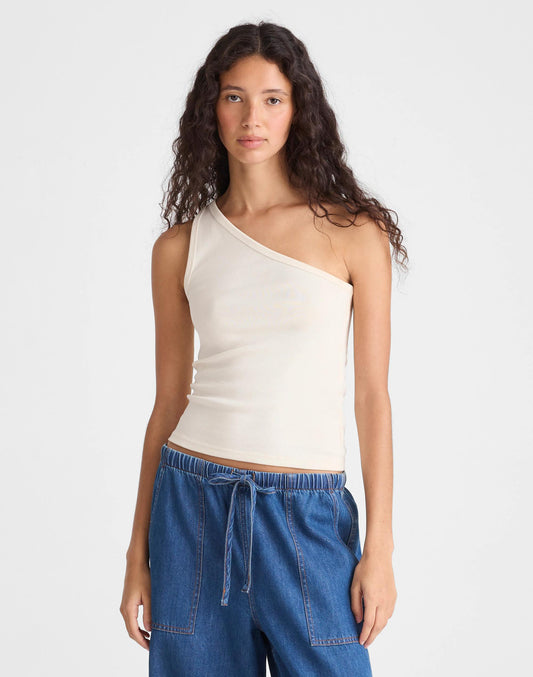 Madewell The '90s One-Shoulder Tank in Compact Cotton Vintage Ivory